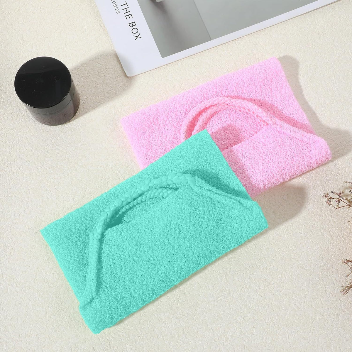 2 Pcs Exfoliating Back Scrubber for Shower, 15.55 Inch Back Exfoliator with Handles Back Loofah for Shower Exfoliating Backs Bath Washer for Women and Men, Double Sided Body Exfoliator Bath Tool