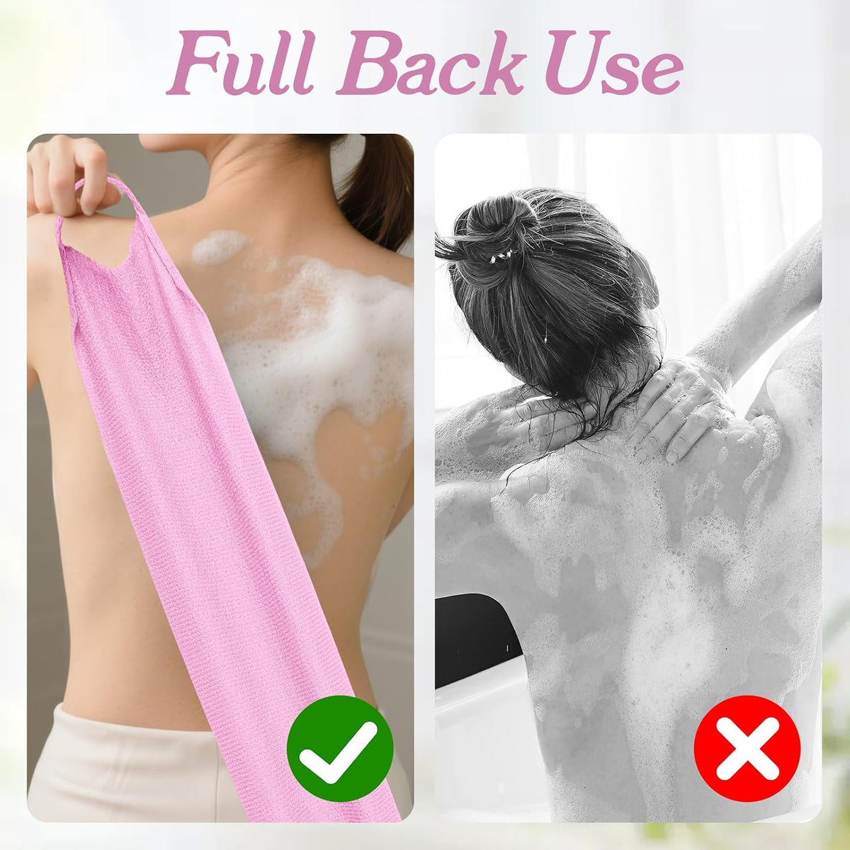 2 Pcs Exfoliating Back Scrubber for Shower, 15.55 Inch Back Exfoliator with Handles Back Loofah for Shower Exfoliating Backs Bath Washer for Women and Men, Double Sided Body Exfoliator Bath Tool